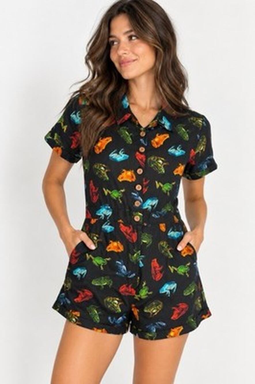 Dangerfield Exhibit The Ribbit Romper Tree Frog Black Playsuit Romper Size 12